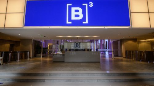 Foto do logotipo da B3 em azul