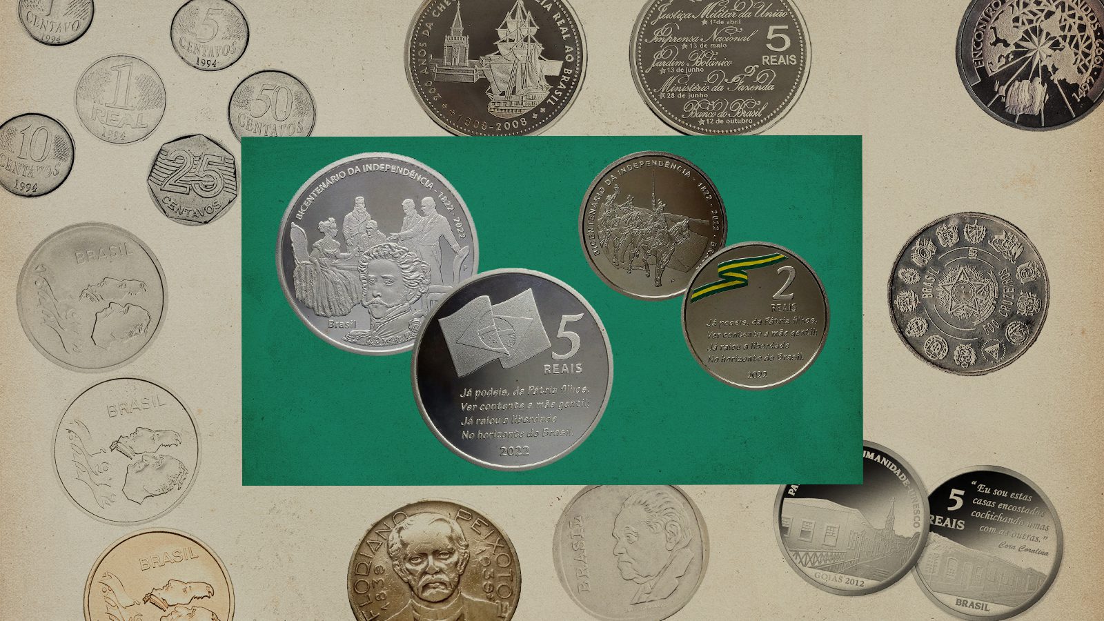 Imagem com algumas das moedas comemorativas mais feias do Brasil