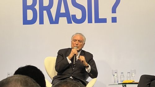 Ex-presidente Michel Temer no Evento "E Agora Brasil" (Imagem: Pedro Knoth/ Inteligência Financeira)