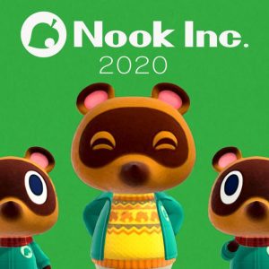 Foto do personagem Tom Nook, de Animal Crossing, com o logo ao fundo com os dizeres "Nook Inc. 2020"