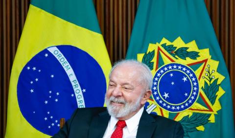 Lula sorri em reunião ministerial no Palácio do Planalto. Foto: Ricardo Stuckert/PR