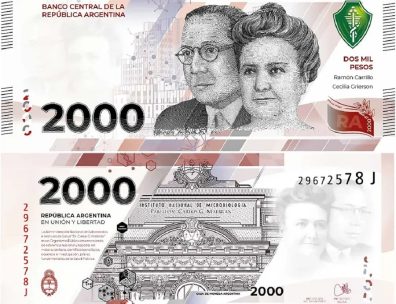 Argentina lança cédula de 2 mil pesos; nova nota vale cerca de R$ 42