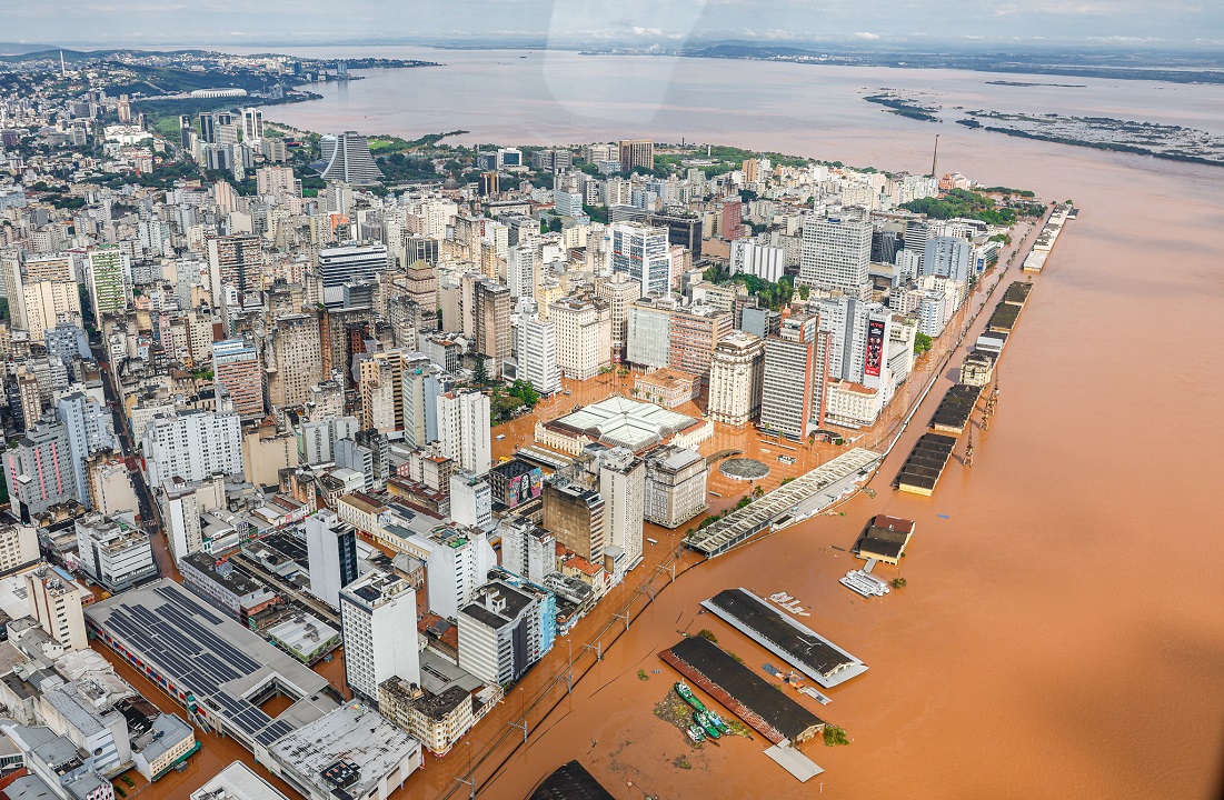 Foto de enchente no Rio Grande do Sul por vista aérea