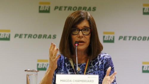 A CEO da Petrobras (PETR4), Magda Chambriard, fala à imprensa sobre sua gestão da companhia. Foto: Fernando Frazão/Agência Brasil